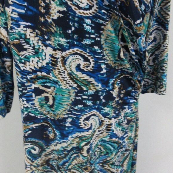 EVAN PICONE Jersey Knit Faux Wrap Dress Womens 12 Blue Geometric Paisley Print1 - Picture 3 of 12